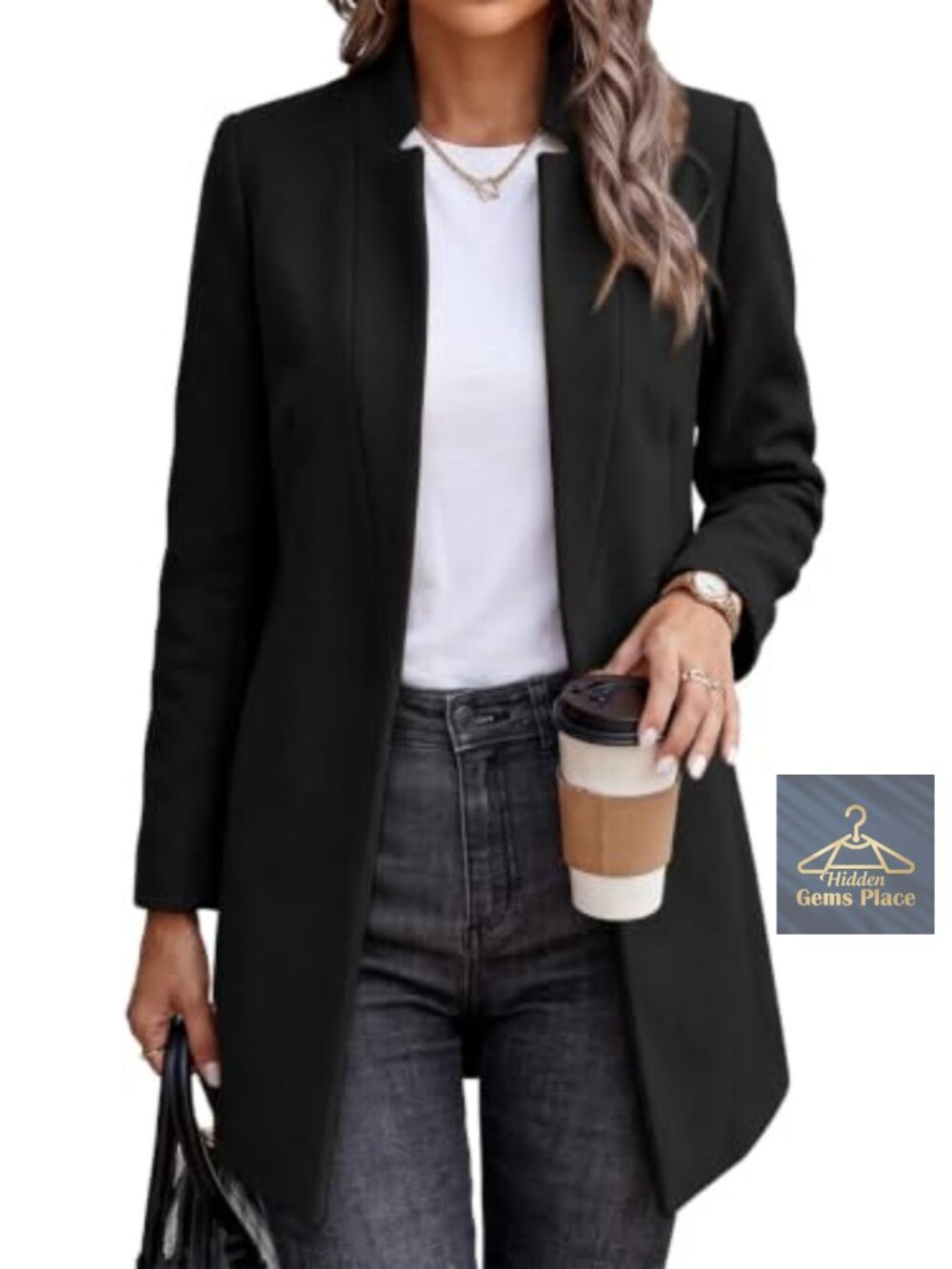 Wool Blend Pea Coat Long Sleeve Overcoat with Pockets